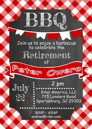 Chalkboard and picnic cloth Retirement - BBQ Party Invitations