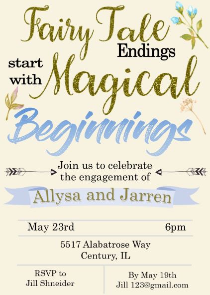 Glitter Magical beginnings fairy tale Engagement Party Invitations