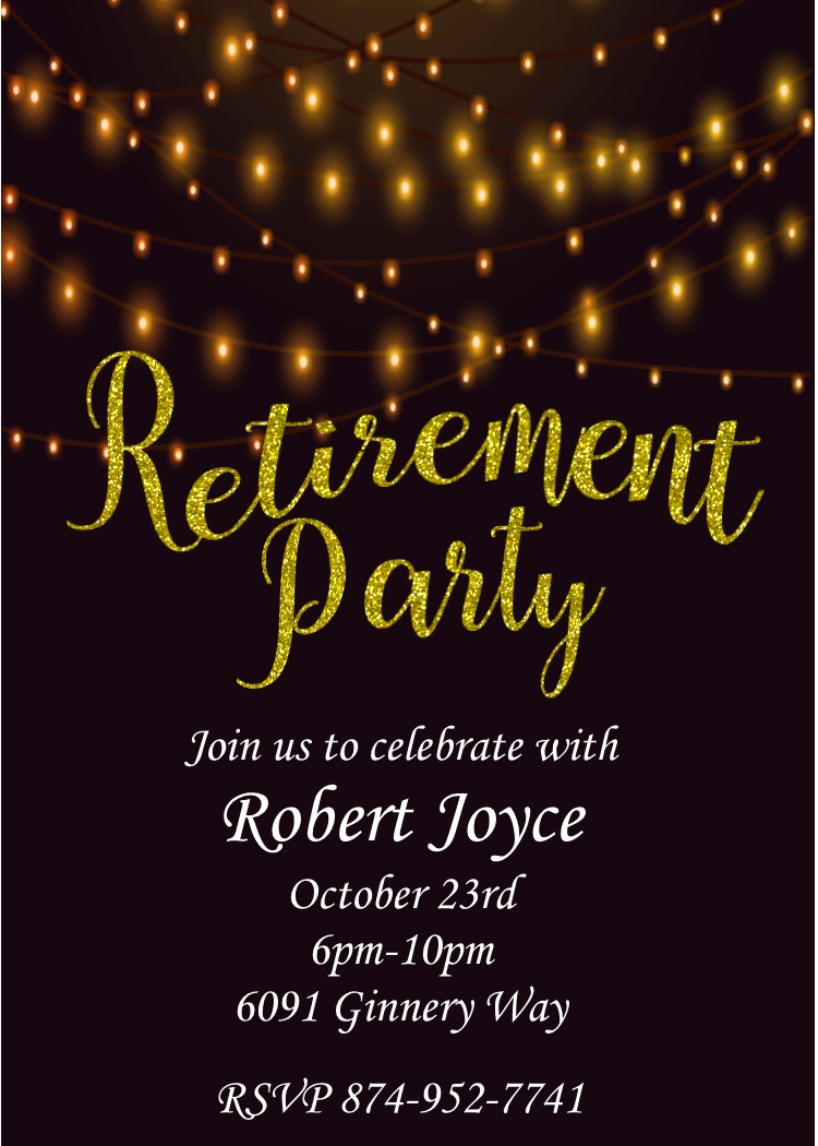 Golden lights retirement Party Invitations