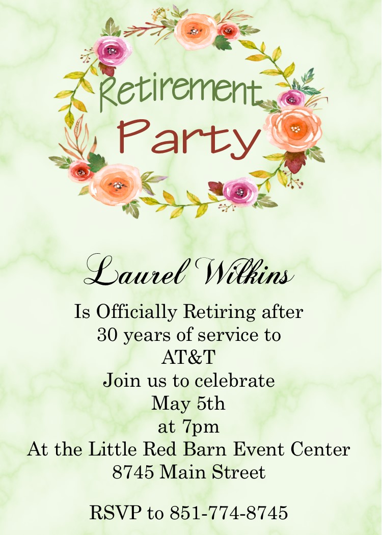 Marble with Floral Wreath retirement Party Invitations