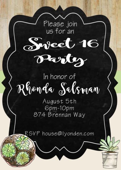 2752 Succulent Sweet 16 Party Invitations